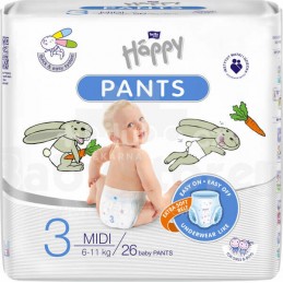 HAPPY Pants T3 MIDI - Pull-Ups bébé - Poids de 6 à 11 kg - Sachet de 26