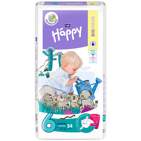 HAPPY T6 JUNIOR EXTRA - Couches bébé - Poids supérieur à 16 kg - Sachet de 54