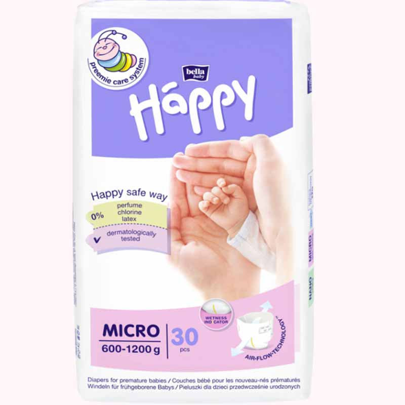 Couches prématuré HAPPY MICRO 600g à 1,2kg - Ultra-douces & hypoallergéniques