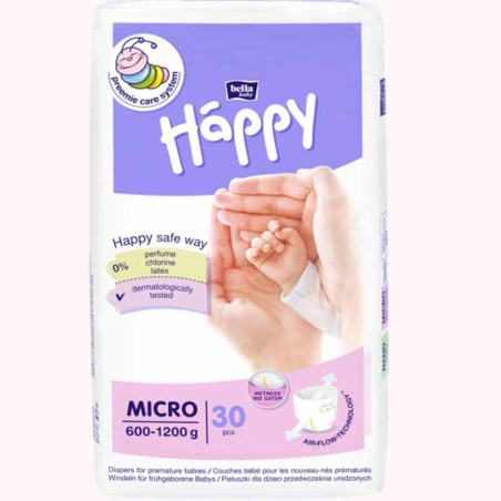 Couches prématuré HAPPY MICRO 600g à 1,2kg - Ultra-douces & hypoallergéniques